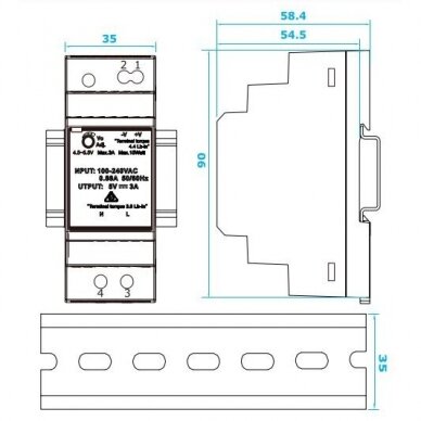 Impulsu barošanas bloks | 85-264VAC/24VDC | 36W | 1,5A | DIN sliede | IP20 | Sentera Controls | DHDR8-24-36 1 Impulsu barošanas bloks | 85-264VAC/24VDC | 36W | 1,5A | DIN sliede | IP20 | Sentera Controls | DHDR8-24-36 1