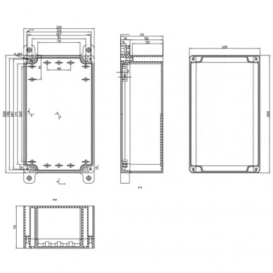 Rozdzielnica elektryczna | z uszami po bokach | hermetyczna | 200x120x72mm | montaż powierzchniowy | plastikowy | szary | IP65 3