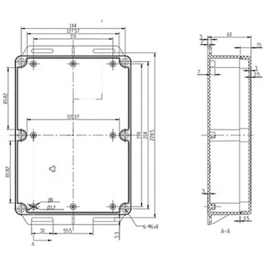 Rozdzielnica elektryczna | z uszami po bokach | hermetyczna | 220x160x60mm | montaż powierzchniowy | plastikowy | szary | IP65 4 Rozdzielnica elektryczna | z uszami po bokach | hermetyczna | 220x160x60mm | montaż powierzchniowy | plastikowy | szary | IP65 4