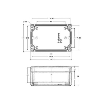 Electrical installation junction box with mounting plate | transparent cover | plastic | hermetic | 120x80x55mm | surface-mounted | grey | IP67 3