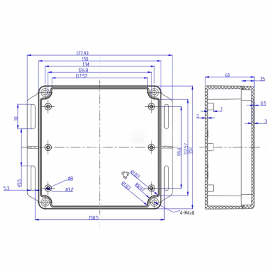 Electrical installation distribution box | with side lugs | hermetic | 178x150x60mm | surface-mounted | plastic | grey | IP65 5 Electrical installation distribution box | with side lugs | hermetic | 178x150x60mm | surface-mounted | plastic | grey | IP65 5