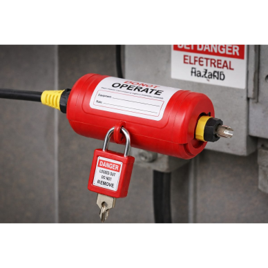 Electrical plug lockout box | LOTO safety device | universal | with padlock fastening | 106x85x65 mm | red 2 Electrical plug lockout box | LOTO safety device | universal | with padlock fastening | 106x85x65 mm | red 2