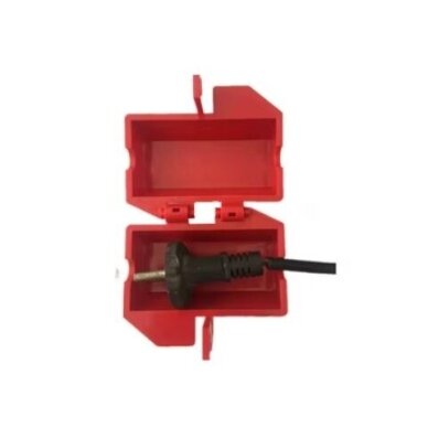 Electrical plug lockout box | LOTO safety device | universal | with padlock fixing | 51x51x89mm | red 1
