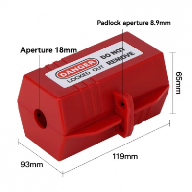 Electrical plug lockout box | LOTO safety device | universal | with padlock fastening | 93x119x65mm | red 1 Electrical plug lockout box | LOTO safety device | universal | with padlock fastening | 93x119x65mm | red 1