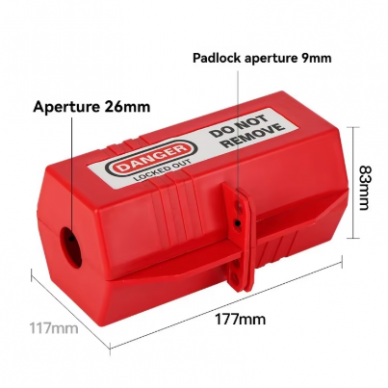 Electrical plug lockout box | LOTO safety device | universal | with padlock fixing | 117x177x83 mm | red 1 Electrical plug lockout box | LOTO safety device | universal | with padlock fixing | 117x177x83 mm | red 1
