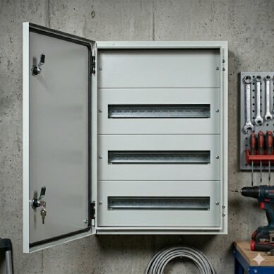 Elektrības sadales | modulārais skapis | kaste | sadalne | 72 moduļi | 450x750x125mm | hermētisks | virsapmetuma | tērauda | IP65 3 Elektrības sadales | modulārais skapis | kaste | sadalne | 72 moduļi | 450x750x125mm | hermētisks | virsapmetuma | tērauda | IP65 3