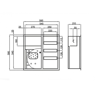 Rozdzielnica elektryczna | obudowa | 36 modułów | podwójne drzwi z zamkiem i szybą | 590x595x210 mm | do liczników 3-fazowych | podtynkowa | stalowa | IP31 3
