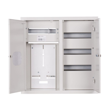 Rozdzielnica elektryczna | Obudowa | 48 modułów | Podwójne drzwi z zamkiem i szybą | 590x595x210 mm | Do liczników 3-fazowych | Podtynkowa | Stalowa | IP31 1 Rozdzielnica elektryczna | Obudowa | 48 modułów | Podwójne drzwi z zamkiem i szybą | 590x595x210 mm | Do liczników 3-fazowych | Podtynkowa | Stalowa | IP31 1