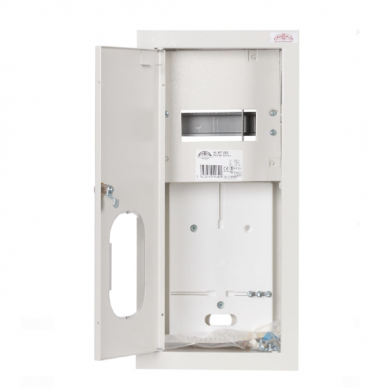 Elektro sadales skapis | kārba | 7 moduļi | ar slēdzeni un stiklu | 230x480x120 mm | 1 fāzes elektro skaitītājiem | iebūvējams | tērauda | IP31 1