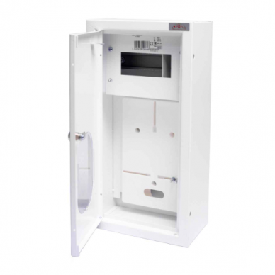 Vienfāzes | ievada elektro sadales skapis | kaste | skapis | ar sadales daļu | 6 moduļi | ar slēdzeni un stiklu | 430 x 220 x 130 mm | 1 x vienfāzes skaitītājam | ar plombēšanas iespēju | virsapmetuma | tērauda | IP31 1