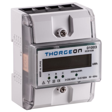 Modulārais trīsfāžu elektroenerģijas skaitītājs | 80 A | 3×230/400 V | 2 tarifi | RS485 Modbus | MID | DIN | THORGEON 01007 Modulārais trīsfāžu elektroenerģijas skaitītājs | 80 A | 3×230/400 V | 2 tarifi | RS485 Modbus | MID | DIN | THORGEON 01007
