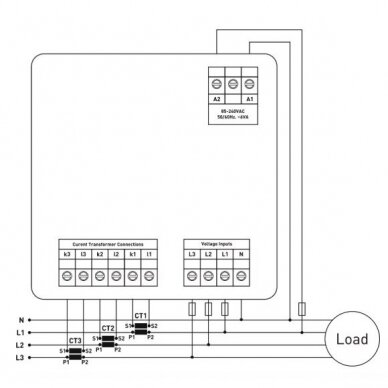 Panelowy | Cyfrowy analizator sieci elektrycznej 380V trójfazowy | z transformatorami prądowymi (CT) 3x50A 2