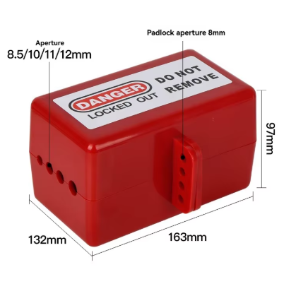 Electrical plug lockout box | LOTO safety device | universal | with padlock fixing | 132x163x97mm | red 1
