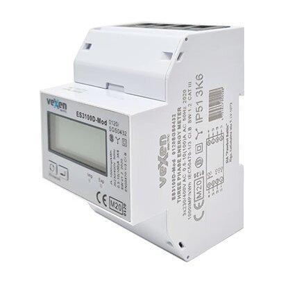 Modulārs trīsfāžu elektroenerģijas skaitītājs | 100 A | 3×230/400 V | 1 tarifs | S0 impulsu izeja | MID | DIN | VEXEN ESM3100D 1