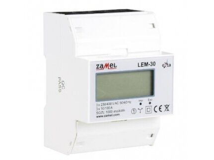 Modulinis trifazis elektros energijos skaitiklis | 100 A | 3×230/400 V | 1 tarifas | S0 impulsinis išėjimas | DIN | Zamel LEM-30 Modulinis trifazis elektros energijos skaitiklis | 100 A | 3×230/400 V | 1 tarifas | S0 impulsinis išėjimas | DIN | Zamel LEM-30