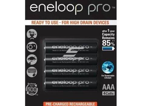 Įkraunami elementai | baterijos | AAA | R3 | 1,2V | 930mAh | 4 vnt. | Eneloop pro | Panasonic | BK-4HCDE/4BE | 5410853052609 Įkraunami elementai | baterijos | AAA | R3 | 1,2V | 930mAh | 4 vnt. | Eneloop pro | Panasonic | BK-4HCDE/4BE | 5410853052609