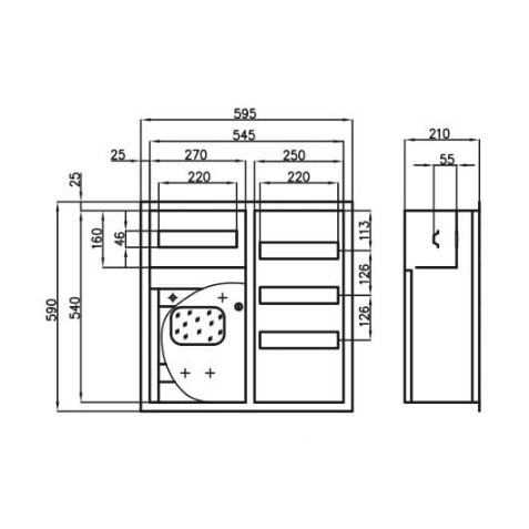 Electrical Distribution Board | Enclosure | 48 Modules | Double Doors | 590x595x210mm | For 3-Phase Electricity Meters | Flush-Mounted | Steel | IP31 3