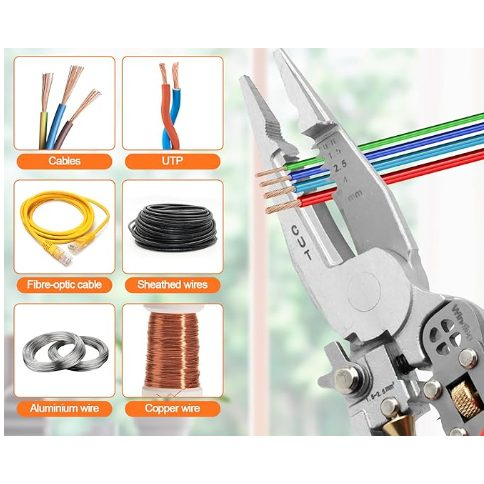 Wielofunkcyjne izolowane szczypce dla elektryka | nożyczki | ściągacz izolacji z przewodów | do prac instalacyjnych | 0.8–4 mm | 210 mm | 9-w-1 1