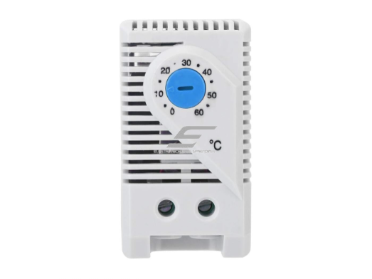 Elektromechaninis termostatas DIN bėgeliui | NO | 0-60°C | 10A | 110–250V AC | bimetalinis | automatinė temperatūros kontrolė | IP20