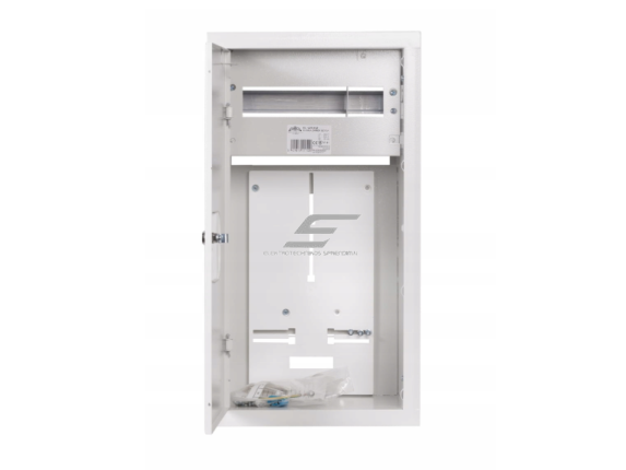 Elektros paskirstymo skydelis | dėžė | 12 modulių | su spyna ir stiklu | 270x540x210mm | 1F ir 3F elektros skaitikliams | potinkinis | plieninis | IP31 1 Elektros paskirstymo skydelis | dėžė | 12 modulių | su spyna ir stiklu | 270x540x210mm | 1F ir 3F elektros skaitikliams | potinkinis | plieninis | IP31 1
