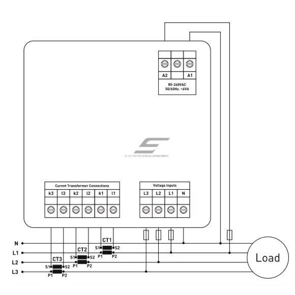Panel-mounted | Digital 380V power network analyzer three-phase | with current transformers (CT) 3x400A 2 Panel-mounted | Digital 380V power network analyzer three-phase | with current transformers (CT) 3x400A 2