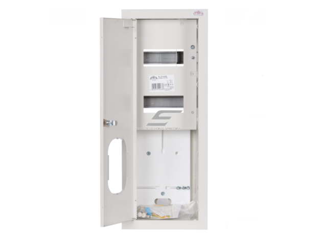 Elektros paskirstymo skydelis | dėžė | 12 modulių | su spyna ir stiklu | 180x540x120mm | 1F elektros skaitikliams | potinkinis | plieninis | IP31 1 Elektros paskirstymo skydelis | dėžė | 12 modulių | su spyna ir stiklu | 180x540x120mm | 1F elektros skaitikliams | potinkinis | plieninis | IP31 1