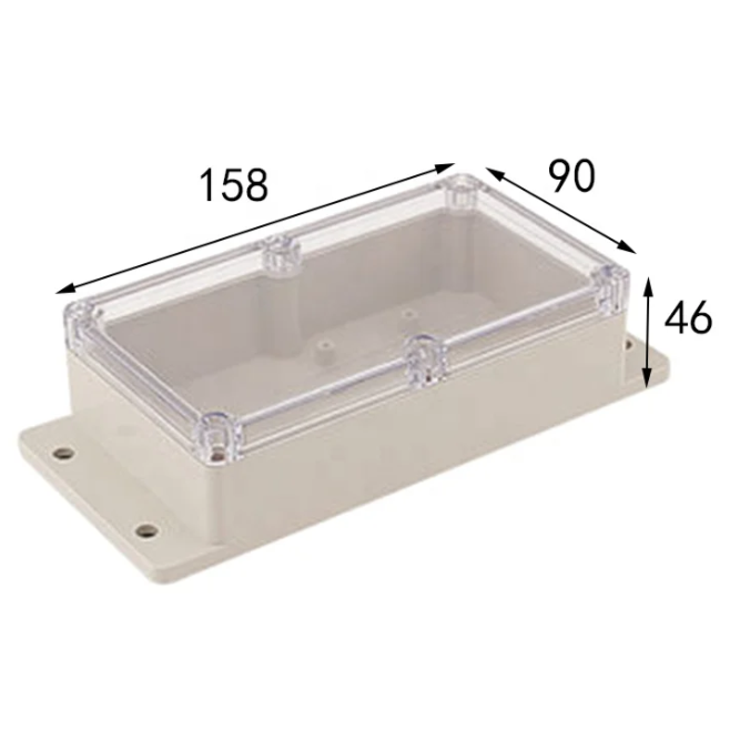 Elektriskās instalācijas sadales kaste | ar ausīm sānos | hermētiska | 158x90x46mm | virsmas montāža | plastmasa | caurspīdīgs vāks | IP65 4 Elektriskās instalācijas sadales kaste | ar ausīm sānos | hermētiska | 158x90x46mm | virsmas montāža | plastmasa | caurspīdīgs vāks | IP65 4