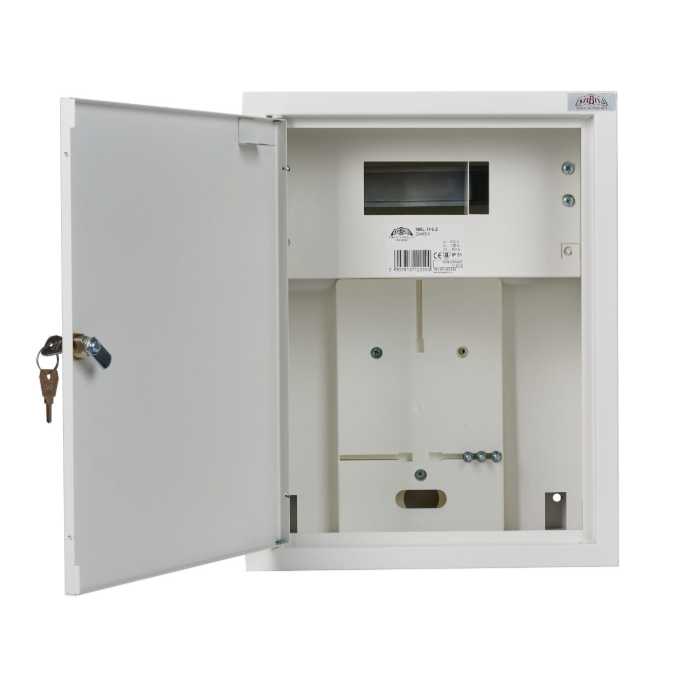 Single-phase | incoming electrical distribution board | enclosure | cabinet | with distribution | 6 modules | with lock | 395x310x220 mm | for 1x single-phase meter | sealable | surface-mounted | steel | IP31 1 Single-phase | incoming electrical distribution board | enclosure | cabinet | with distribution | 6 modules | with lock | 395x310x220 mm | for 1x single-phase meter | sealable | surface-mounted | steel | IP31 1