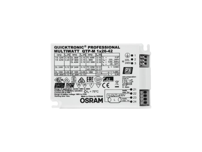 Elektroninis balastas kompaktinėms liuminescensinėms lempoms | 49W | 198-264VAC/DC | IP20 | QTP-M 1x26-42 Osram