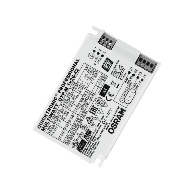 Electronic ballast for compact fluorescent lamps | 49W | 198–264VAC/DC | IP20 | QTP-M 1x26-42 Osram 1 Electronic ballast for compact fluorescent lamps | 49W | 198–264VAC/DC | IP20 | QTP-M 1x26-42 Osram 1