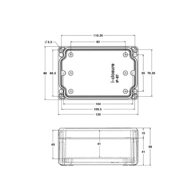 Electrical installation junction box with mounting plate | transparent cover | plastic | hermetic | 120x80x55mm | surface-mounted | grey | IP67 3
