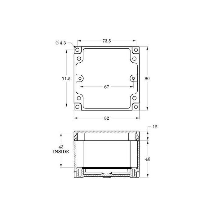 Electrical installation junction box with mounting plate | plastic | sealed | 80x82x55 mm | surface-mounted | grey | IP67 3