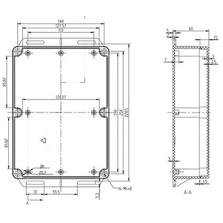 Rozdzielnica elektryczna | z uszami po bokach | hermetyczna | 220x160x60mm | montaż powierzchniowy | plastikowy | szary | IP65 4