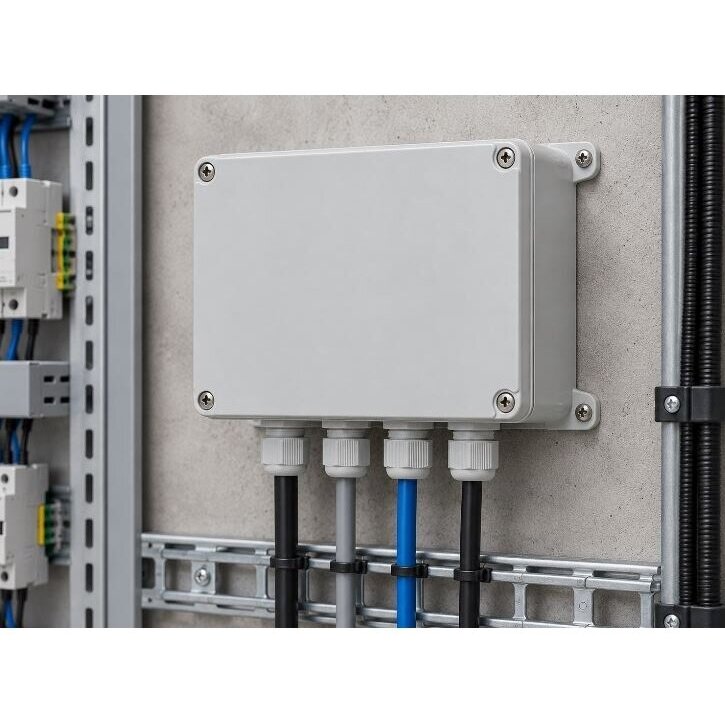 Elektroinstalācijas sadales kārba ar montāžas plāksni | plastmasas | hermētiska | 150x100x70mm | virsapmetuma | pelēka | IP67 4