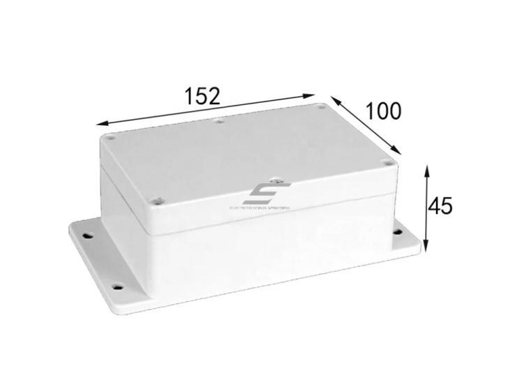 Elektros instaliacijos paskirstymo dėžutė | su auselėmis šonuose | hermetinė | 152x100x45mm | paviršinė | plastikinė | pilka | IP65 3 Elektros instaliacijos paskirstymo dėžutė | su auselėmis šonuose | hermetinė | 152x100x45mm | paviršinė | plastikinė | pilka | IP65 3