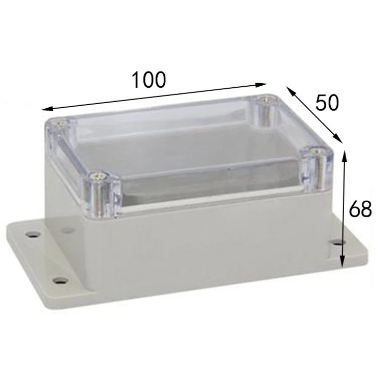 Elektripaigalduse jaotuskast | külgmiste kõrvadega | hermetiseeritud | 100x68x50mm | pinnapealne | plastist | läbipaistev kate | IP65