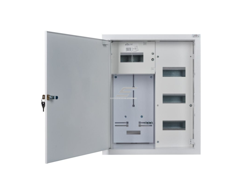 Elektros paskirstymo skydelis | dėžė | 24 modulių | su spyna | 450x550x210mm | 3F elektros skaitikliams | potinkinis | plieninis | IP31 1