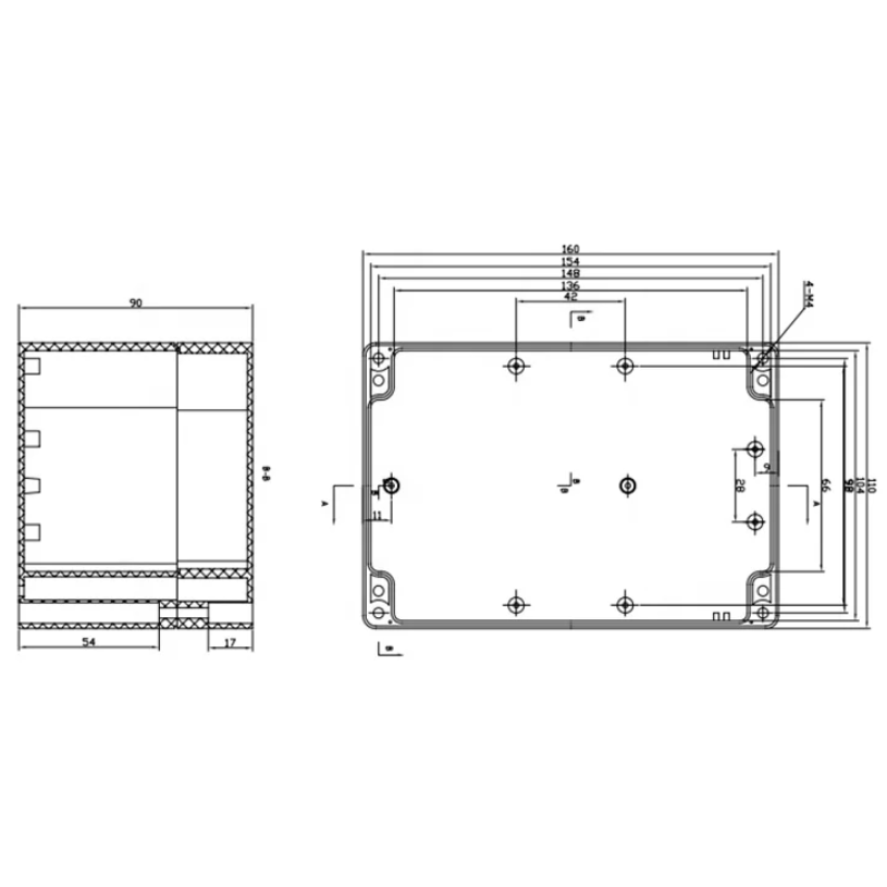 Rozdzielnica elektryczna | z uszami po bokach | hermetyczna | 160x100x56mm | montaż powierzchniowy | plastikowy | szary | IP65 4