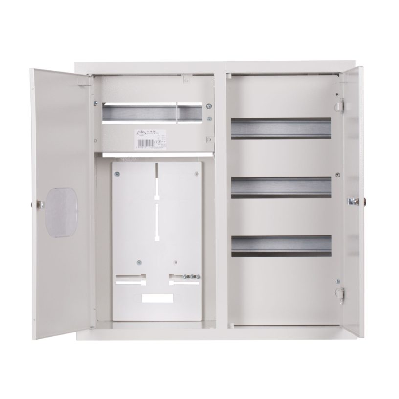 Rozdzielnica elektryczna | Obudowa | 48 modułów | Podwójne drzwi z zamkiem i szybą | 590x595x210 mm | Do liczników 3-fazowych | Podtynkowa | Stalowa | IP31 1 Rozdzielnica elektryczna | Obudowa | 48 modułów | Podwójne drzwi z zamkiem i szybą | 590x595x210 mm | Do liczników 3-fazowych | Podtynkowa | Stalowa | IP31 1