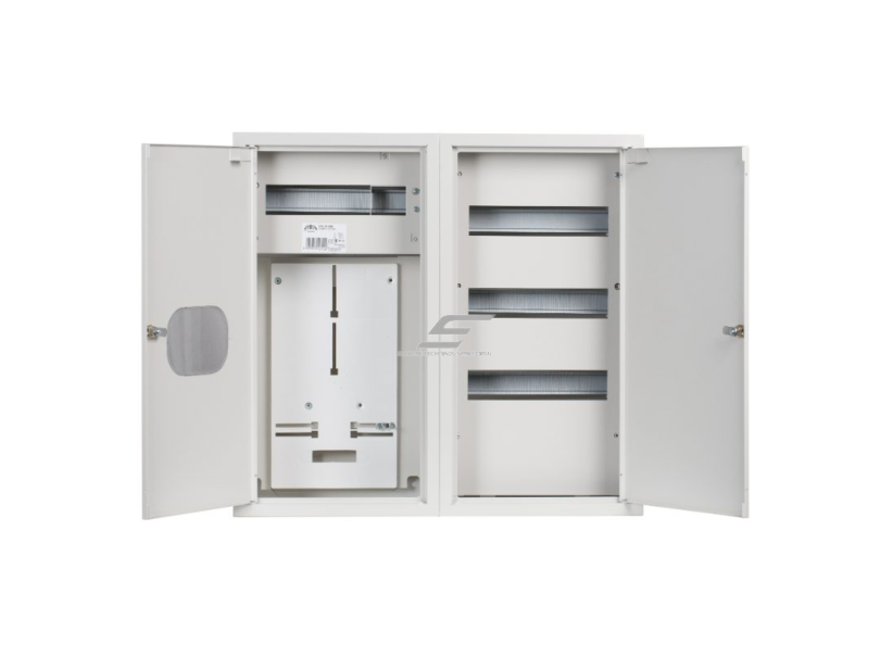 Trifazis | įvadinis elektros skydelis | dėžė | skydas | su paskirstymu | 48 modulių | dvigubos durys su spyna ir stiklu | 580x620x220mm | 1x3F skaitikliui | su plombavimo galimybe | virštinkinis | plieninis | IP31 1