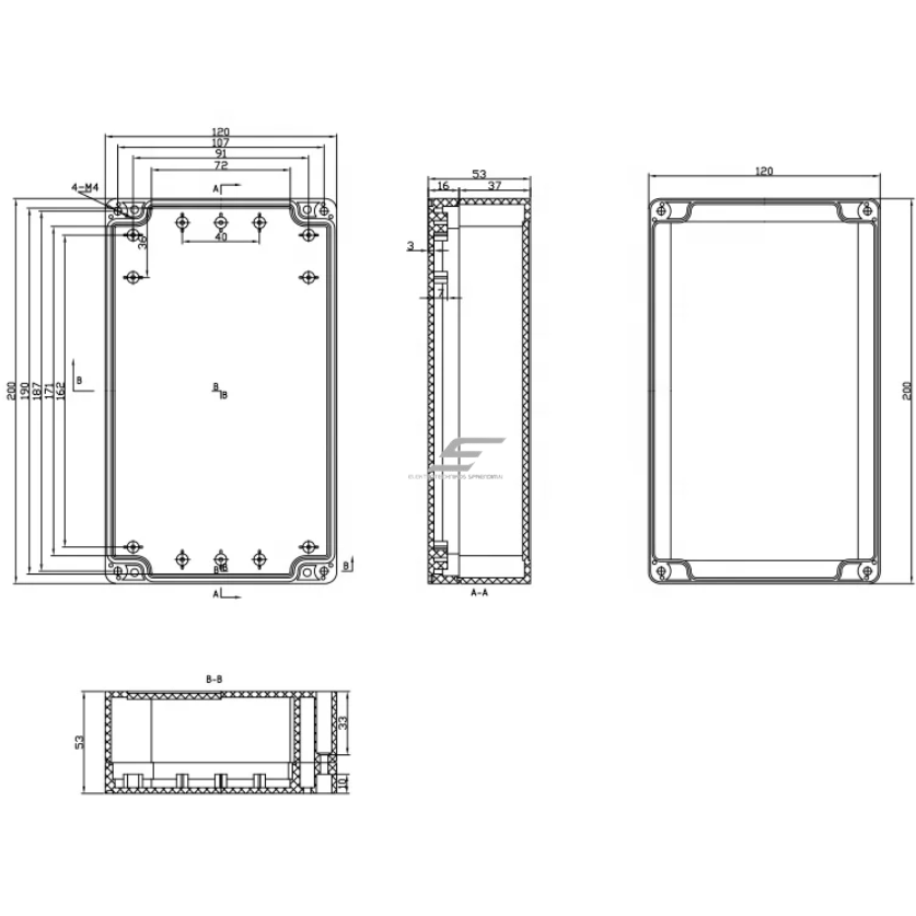 Rozdzielnica elektryczna | z uszami po bokach | hermetyczna | 200x120x53mm | montaż powierzchniowy | plastikowy | szary | IP65 3 Rozdzielnica elektryczna | z uszami po bokach | hermetyczna | 200x120x53mm | montaż powierzchniowy | plastikowy | szary | IP65 3