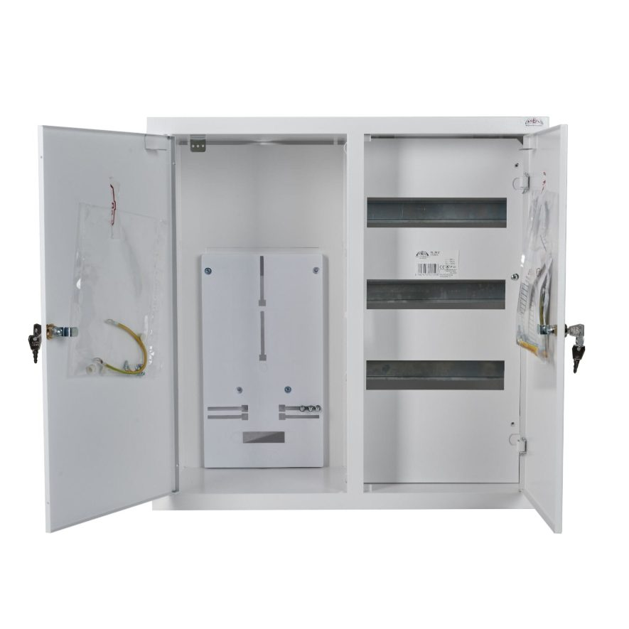Elektro sadales skapis | Korpuss | 36 moduļi | Dubultās durvis ar slēdzeni | 590x595x210 mm | 3 fāžu elektro skaitītājiem | Iebūvējams | Tērauda | IP31 1 Elektro sadales skapis | Korpuss | 36 moduļi | Dubultās durvis ar slēdzeni | 590x595x210 mm | 3 fāžu elektro skaitītājiem | Iebūvējams | Tērauda | IP31 1
