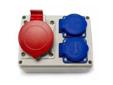 Pramoninis skydelis | dėžutė su kištukiniais lizdais 2x230V + 1x16A 5P | hermetinis | garažams | komercinėms patalpoms | IP54 | Scame | 686D.122 | 8585022721840