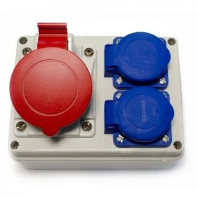 Industrial socket box | 1×16 A 5P 400 V + 2×230 V 16 A | wall-mounted | without protective devices | IP54 | Scame 686D.122 Industrial socket box | 1×16 A 5P 400 V + 2×230 V 16 A | wall-mounted | without protective devices | IP54 | Scame 686D.122