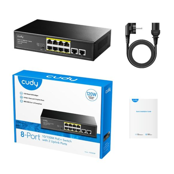 PoE Switch 8-Port | Wired Network Expansion | 8×PoE + 2×Uplink | Unmanaged | 120 W | Metal Enclosure 4 PoE Switch 8-Port | Wired Network Expansion | 8×PoE + 2×Uplink | Unmanaged | 120 W | Metal Enclosure 4