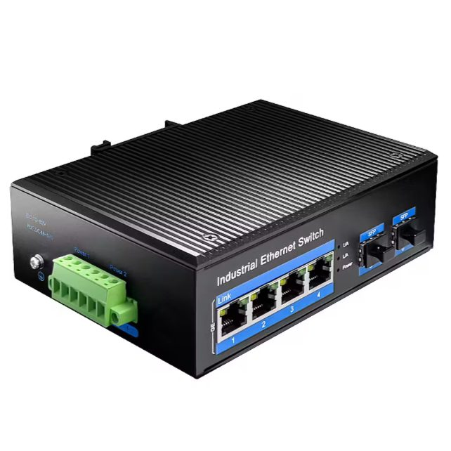 Rūpnieciskais PoE tīkla slēdzis | 4× RJ45 PoE + 2× SFP | DIN | 20 Gbps | līdz 400 W | IP40 | CUDY IG1004S2P 1
