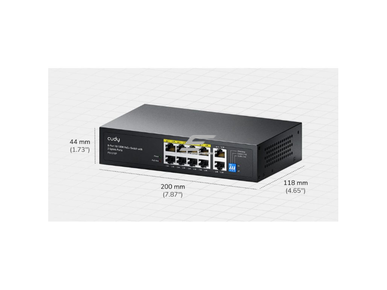 PoE komutatorius 8 portų | laidinio tinklo išplėtimas | 8xPoE + 2xUplink | nekonfiguruojamas | 120 W | metalinis korpusas 2