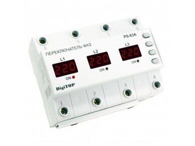Modulinis | skaitmeninis automatinis fazinis jungiklis perjungiklis | 63A | DIN | DigiTOP | PS-63A Modulinis | skaitmeninis automatinis fazinis jungiklis perjungiklis | 63A | DIN | DigiTOP | PS-63A