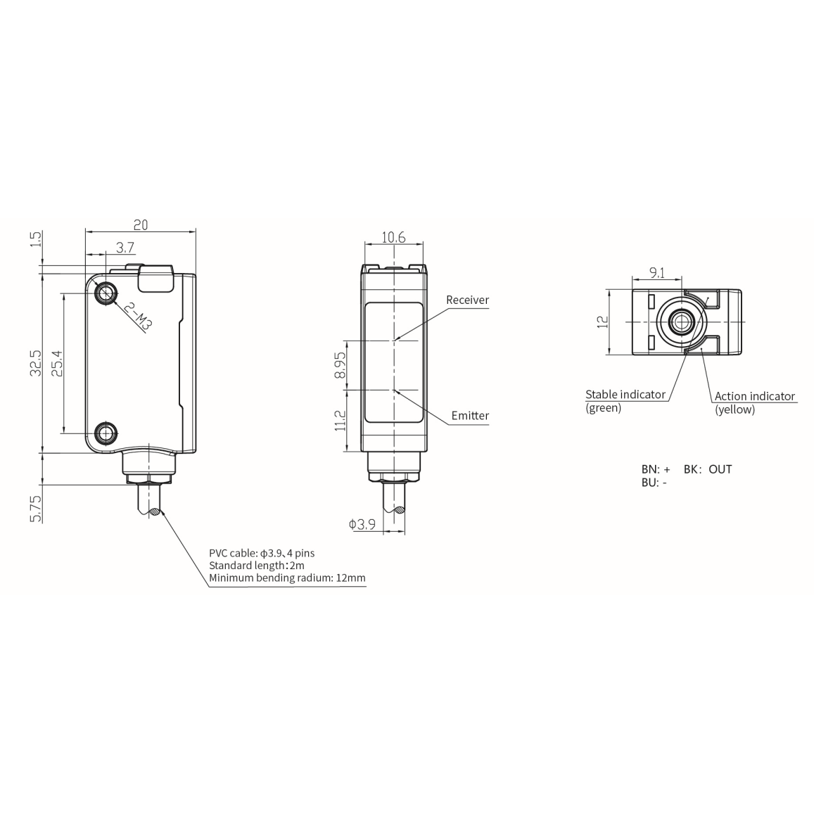 Fotoelektriline difuusandur | 300mm | 32,5x20x12mm | 10-30VDC | NO/NC | PNP | 2m kaabel | ABS | punase valguse kiir | IP67 1 Fotoelektriline difuusandur | 300mm | 32,5x20x12mm | 10-30VDC | NO/NC | PNP | 2m kaabel | ABS | punase valguse kiir | IP67 1