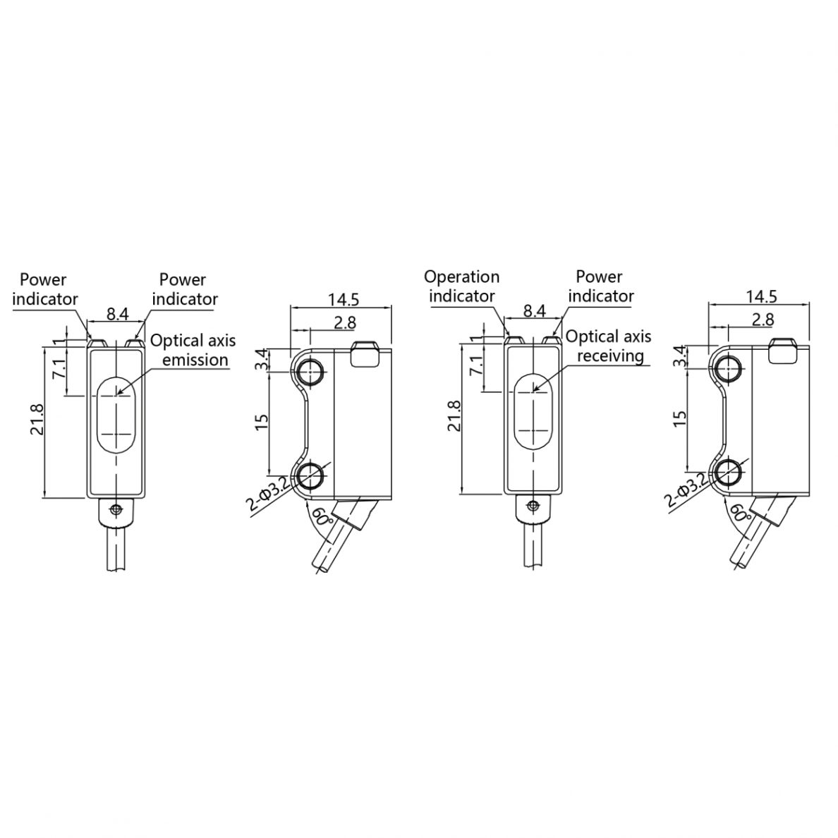 Czujnik fotoelektryczny | Typ z przerwanym promieniem | Nadajnik + odbiornik | 2000 mm | 21,8x14,5x8,4mm | 10-30VDC | NO | NPN | Kabel 2 m | ABS | Czerwony promień światła | IP65 1 Czujnik fotoelektryczny | Typ z przerwanym promieniem | Nadajnik + odbiornik | 2000 mm | 21,8x14,5x8,4mm | 10-30VDC | NO | NPN | Kabel 2 m | ABS | Czerwony promień światła | IP65 1